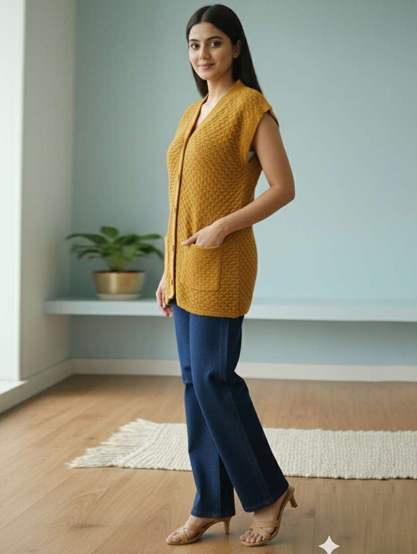 women self designed sleeveless cardigan - 22361937 -  Standard Image - 2