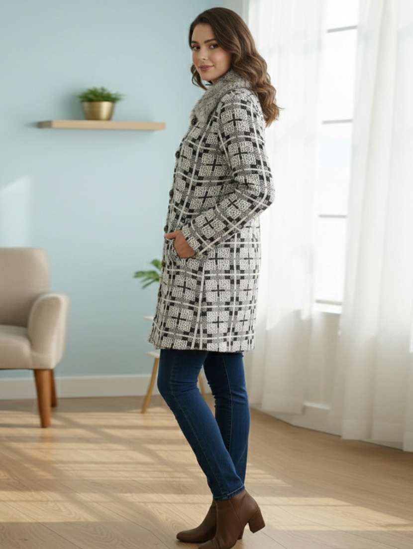 Women Self Designed Long Sleeve Cardigan - 22361950 -  Standard Image - 2