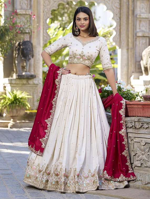women solid with work flared semi-stitched lehenga