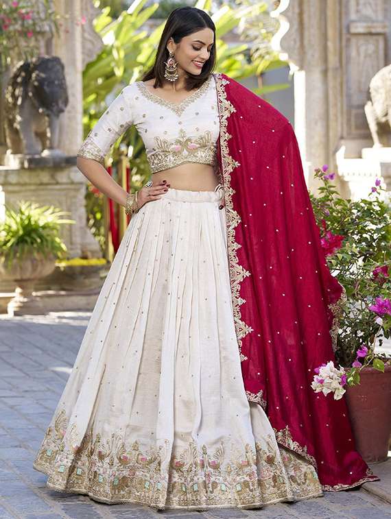 women solid with work flared semi-stitched lehenga - 22361960 -  Standard Image - 2