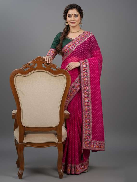 women printed bordered saree with blouse - 22361969 -  Standard Image - 2