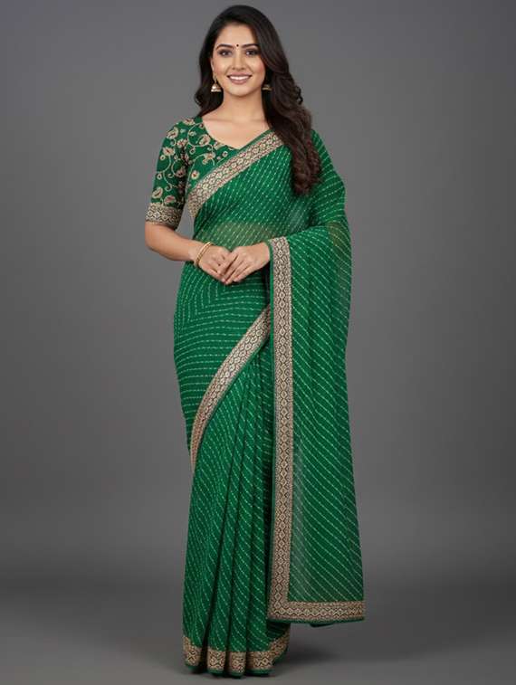 women printed bordered saree with blouse