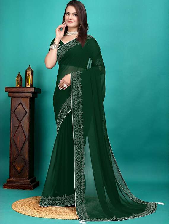 women solid with embellished bordered saree with blouse - 22361977 -  Standard Image - 2