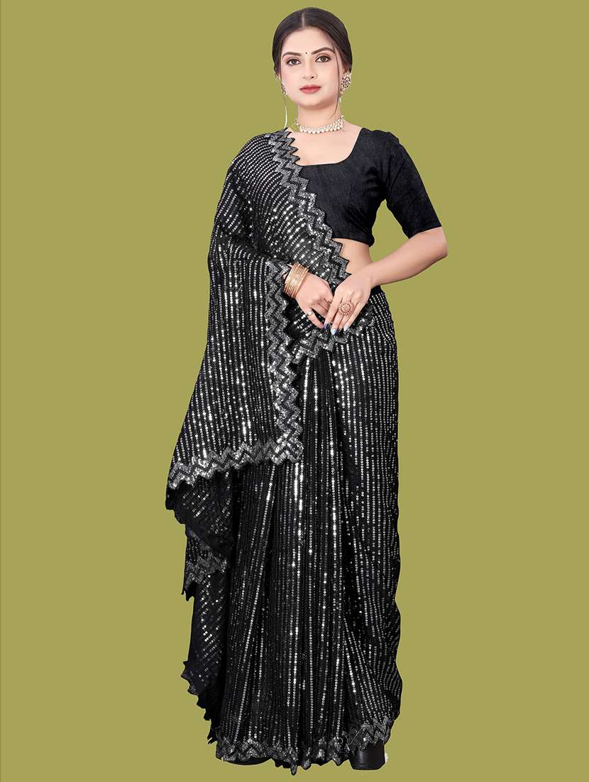 women solid with work embellished saree with blouse