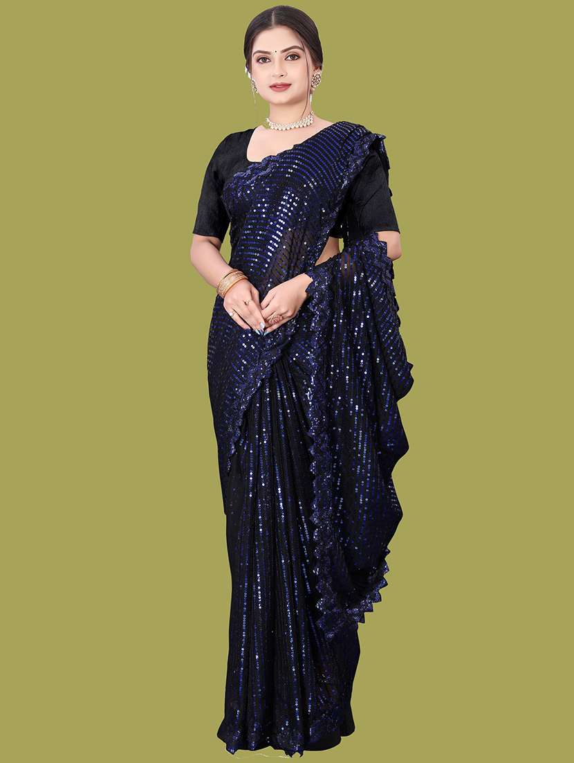women solid with work embellished saree with blouse