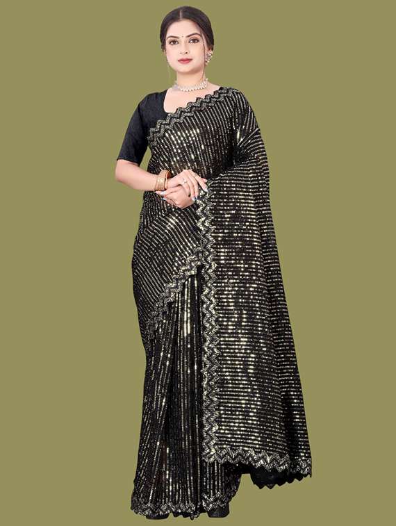 women solid with work embellished saree with blouse