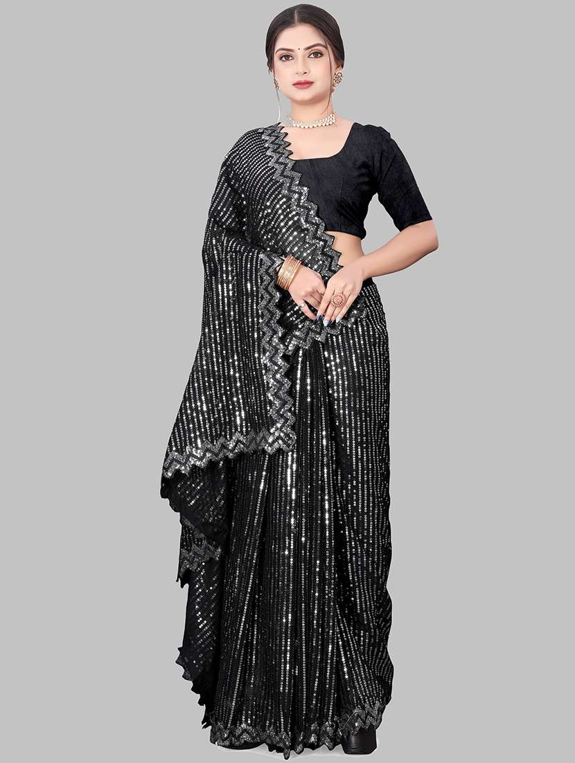 women solid with work embellished saree with blouse