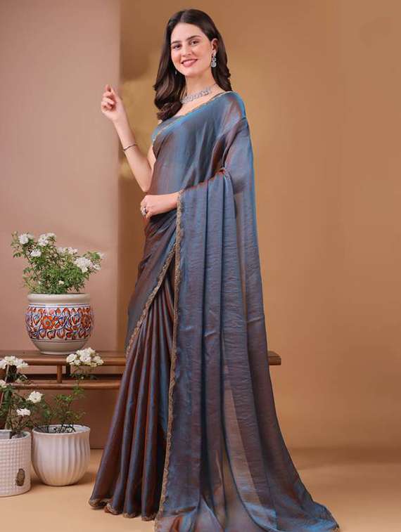 women solid with embellished bordered saree with blouse - 22362004 -  Standard Image - 2