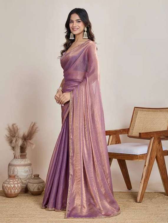 women solid with embellished bordered saree with blouse - 22362005 -  Standard Image - 2
