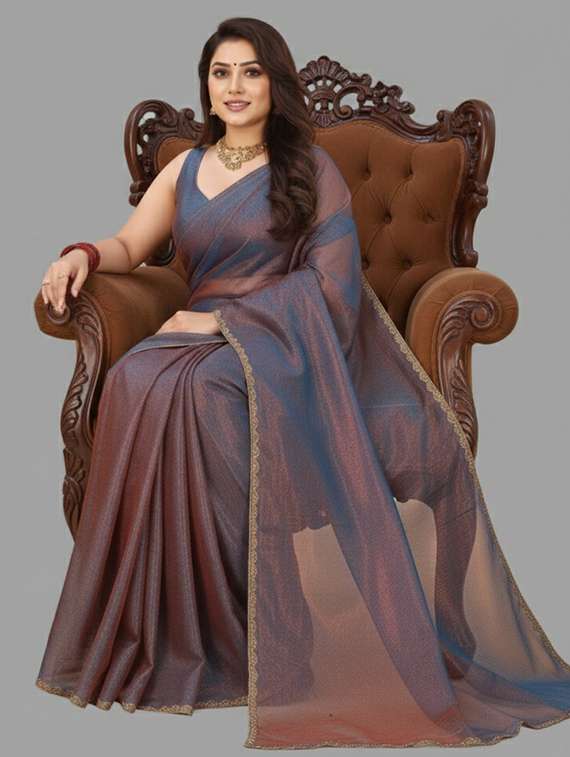 women solid with embellished bordered saree with blouse - 22362011 -  Standard Image - 2