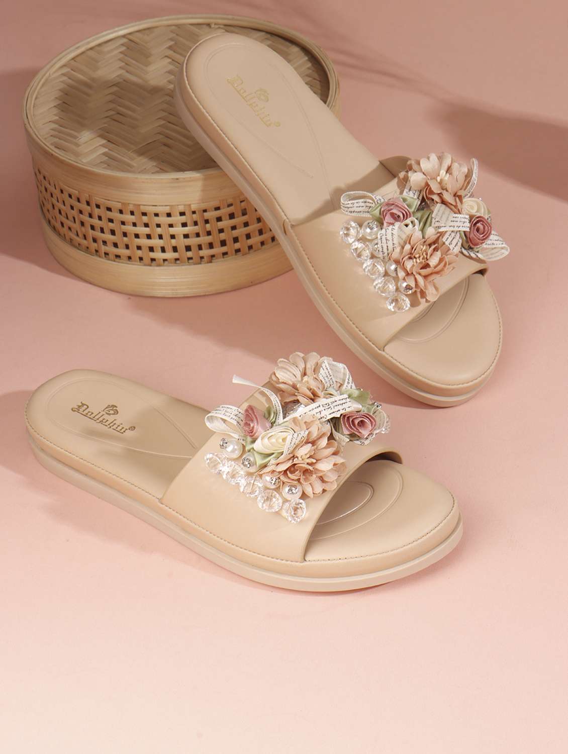 women beige slip on sandal