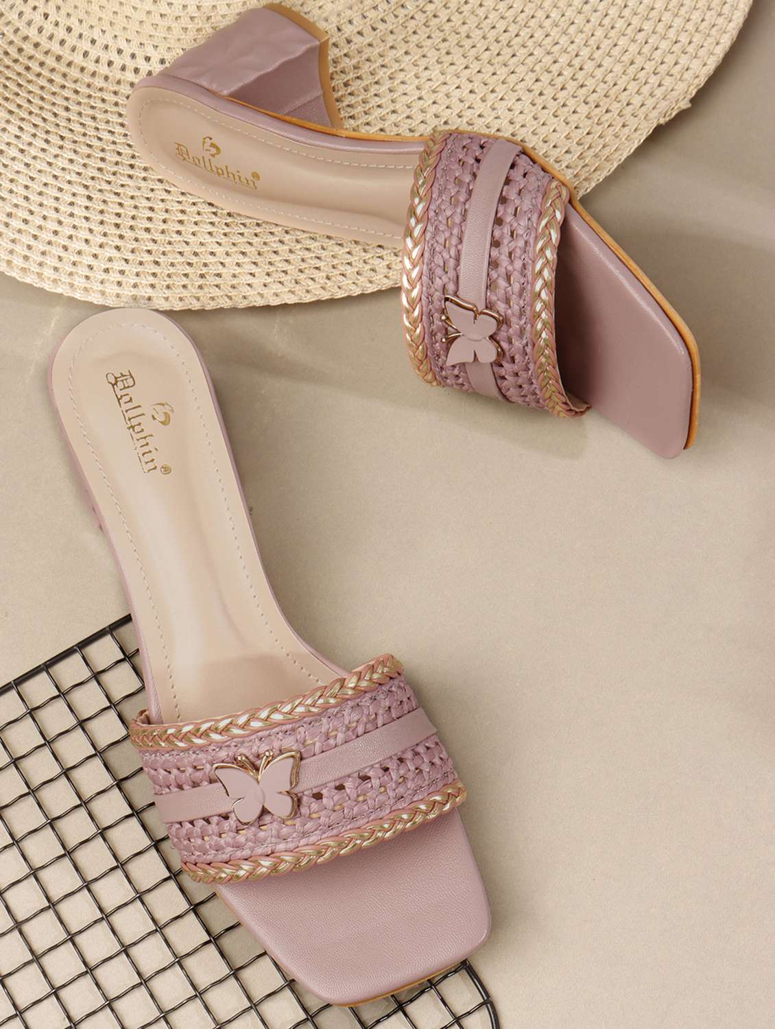 women slip on block heel sandal