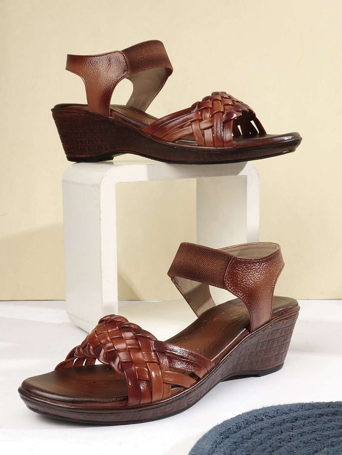 women solid ankle strap wedges