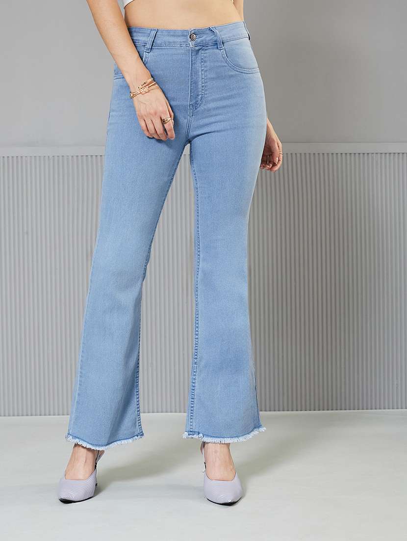 women solid high rise bootcut jeans
