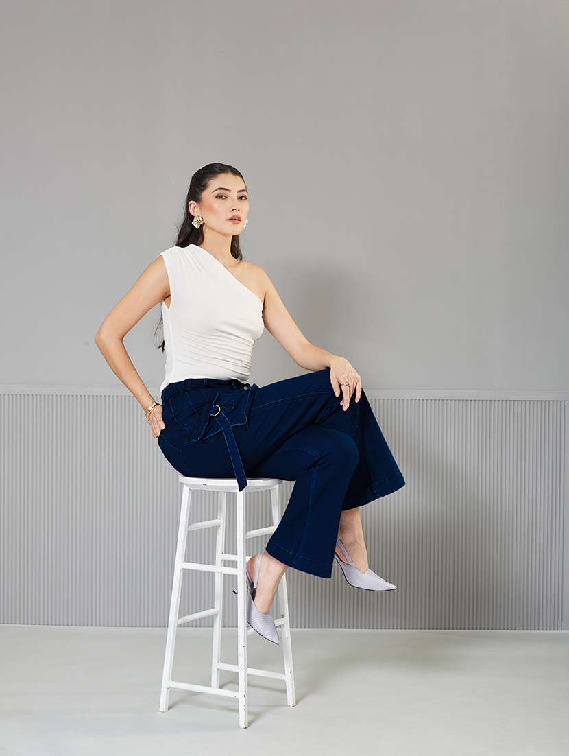 women solid high rise denim cargo - 22362186 -  Standard Image - 2