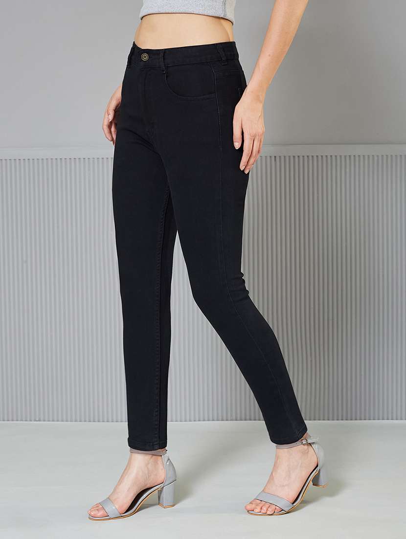 women solid high rise slim fit jeans
