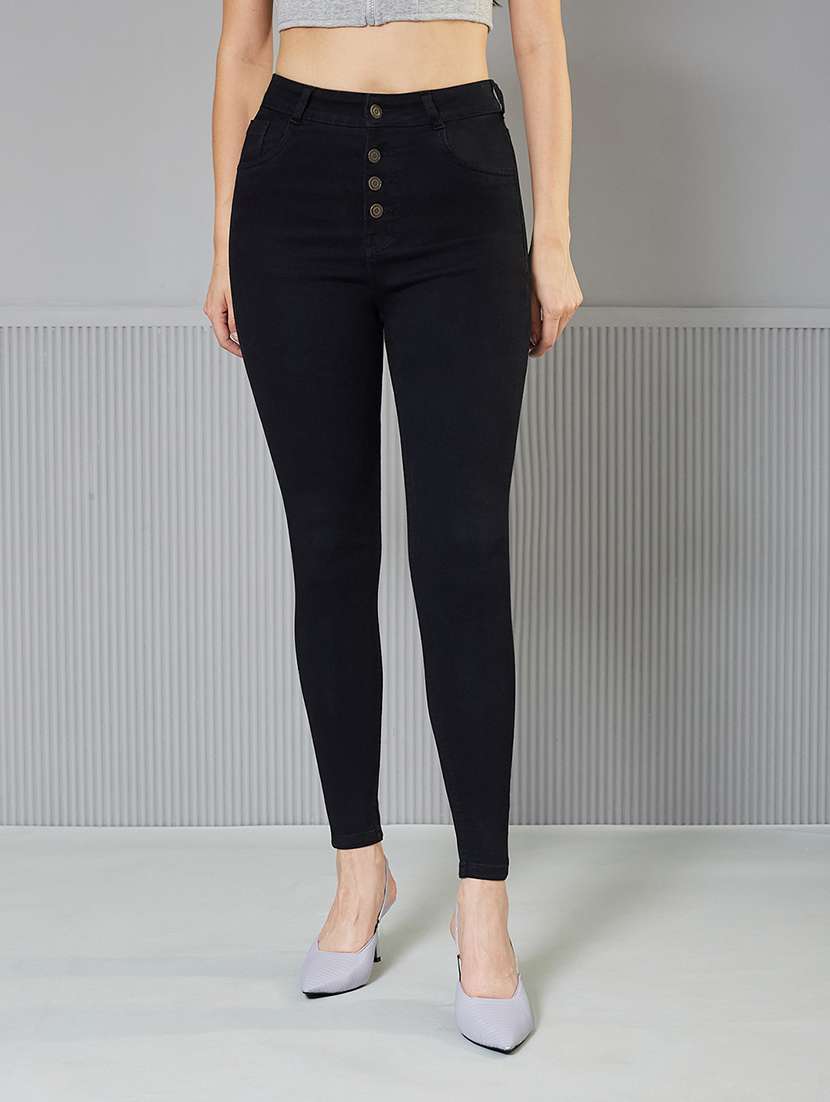 women solid high rise slim fit jeans