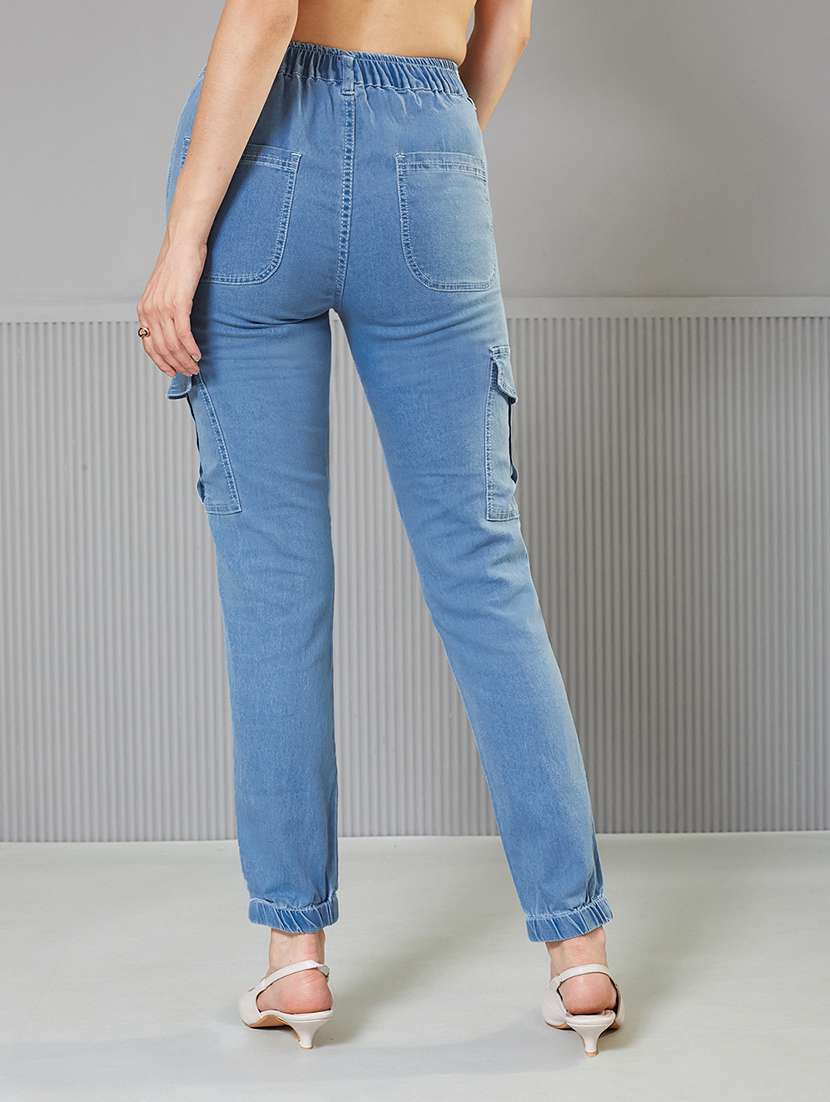 women solid high rise denim cargo - 22362191 -  Standard Image - 2
