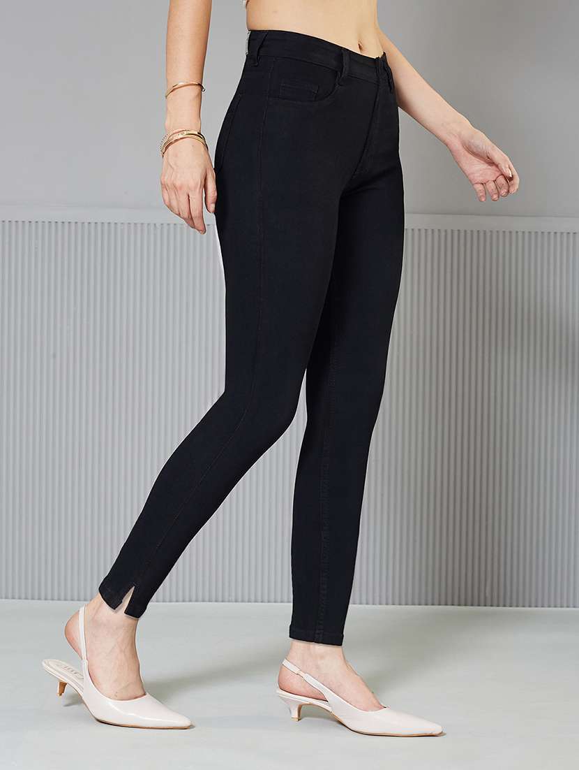 women solid high rise slim fit jeans
