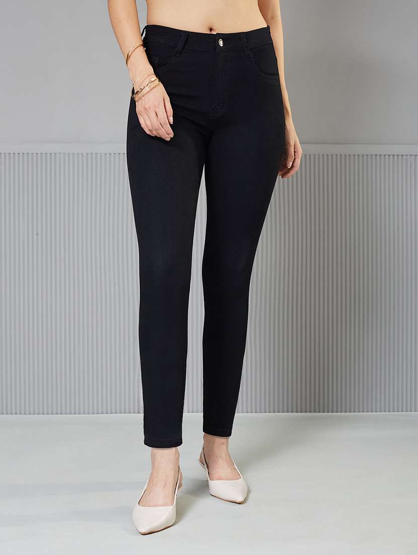 women solid high rise skinny fit jeans