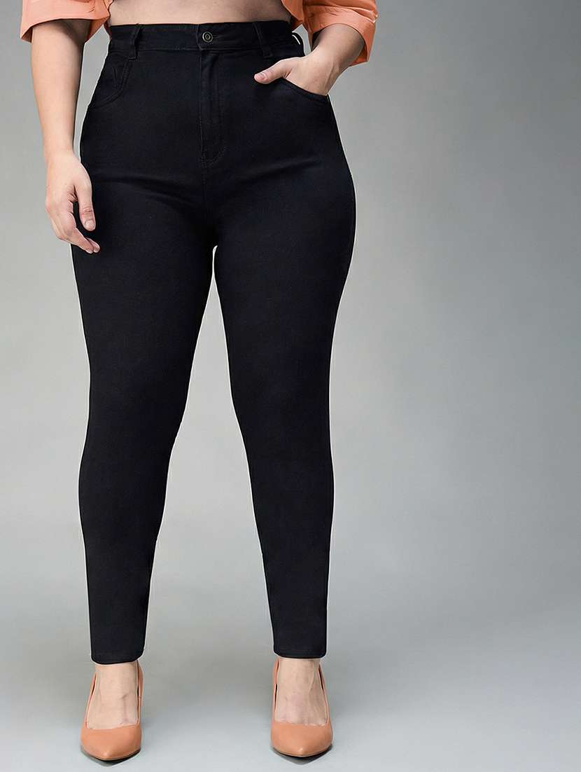 womne plus size solid high rise slim fit jeans