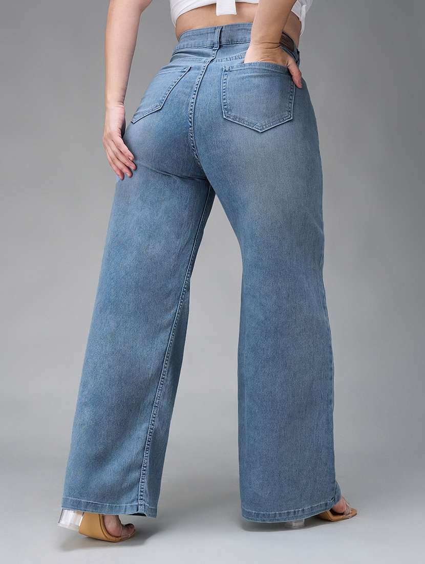 womne plus size solid high rise wide leg jeans - 22362201 -  Standard Image - 2