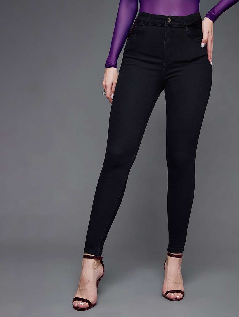 women solid high rise skinny fit jeans