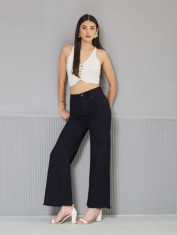women solid high rise wide leg jeans - 22362208 -  Standard Image - 2