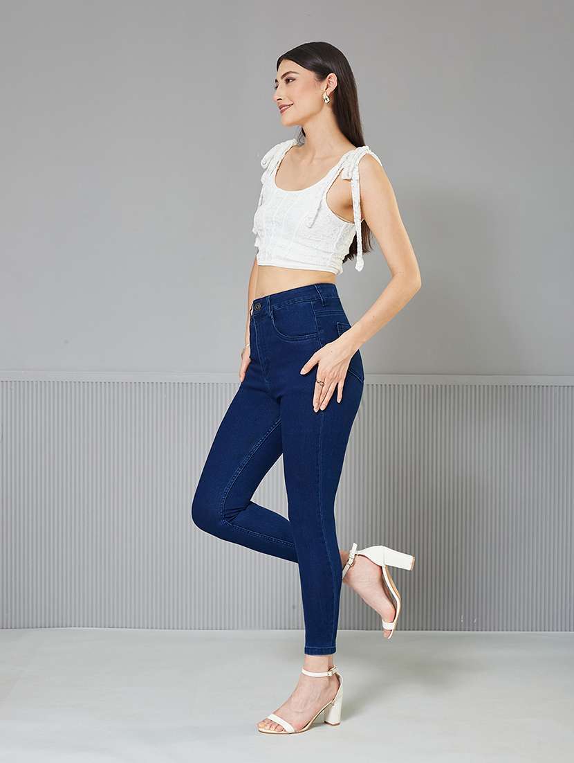 women solid high rise skinny fit jeans - 22362215 -  Standard Image - 2