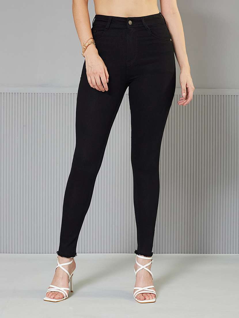 women solid high rise skinny fit jeans