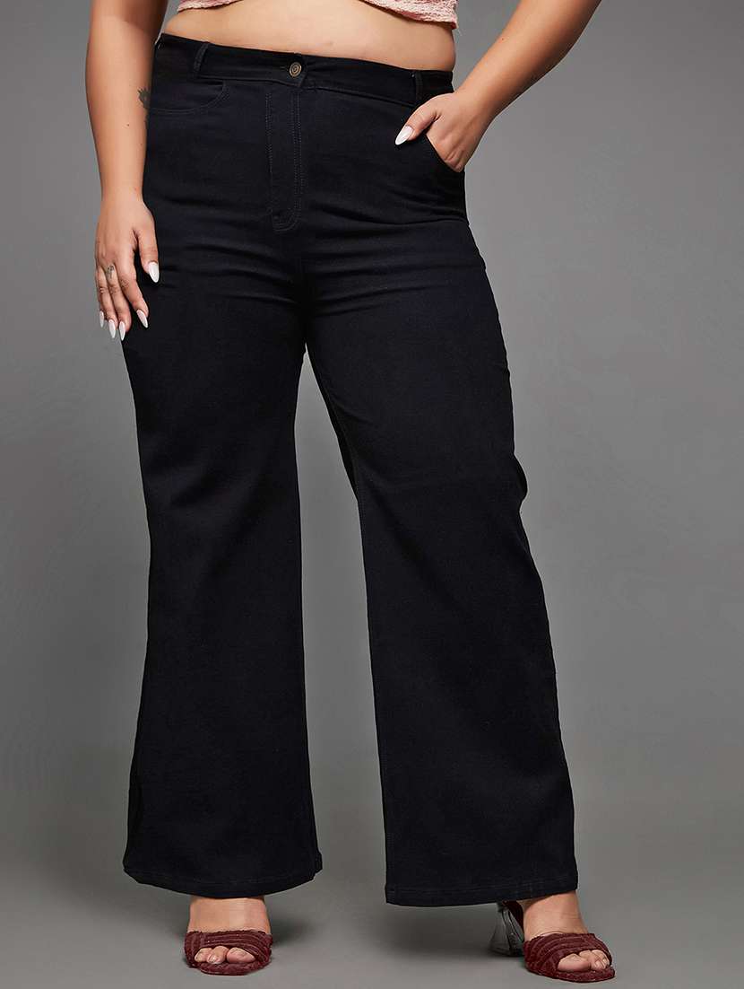 womne plus size solid high rise wide leg jeans