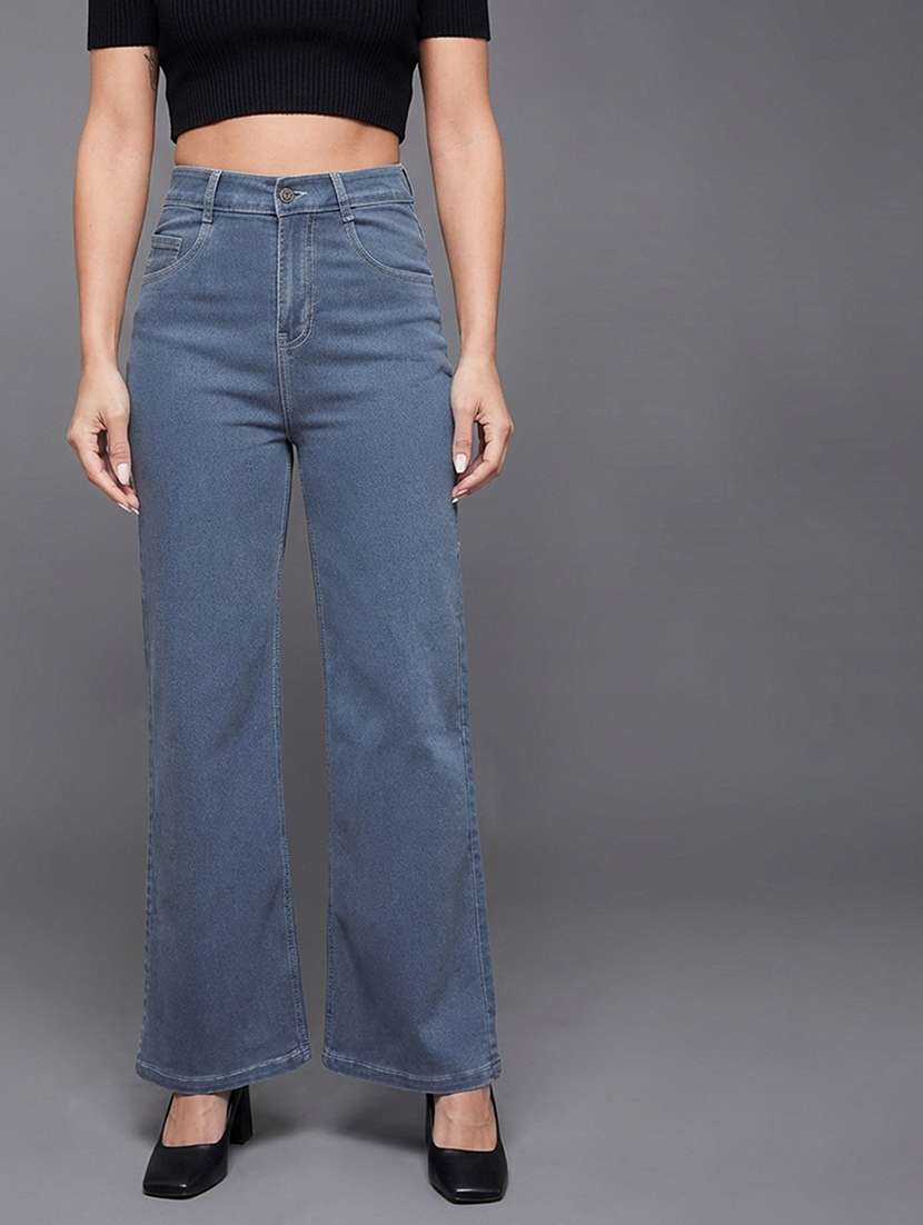 women solid high rise bootcut jeans