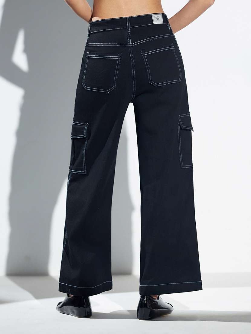 women solid high rise denim cargo - 22362247 -  Standard Image - 2