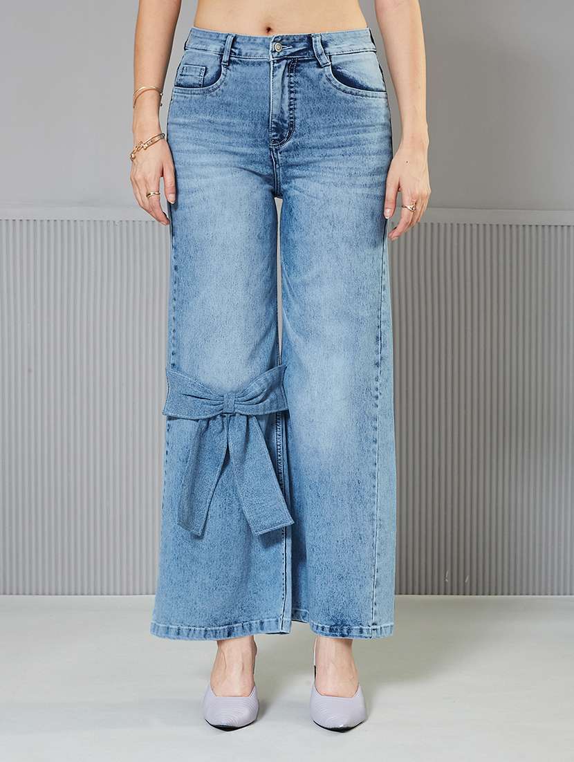 women solid high rise bootcut jeans