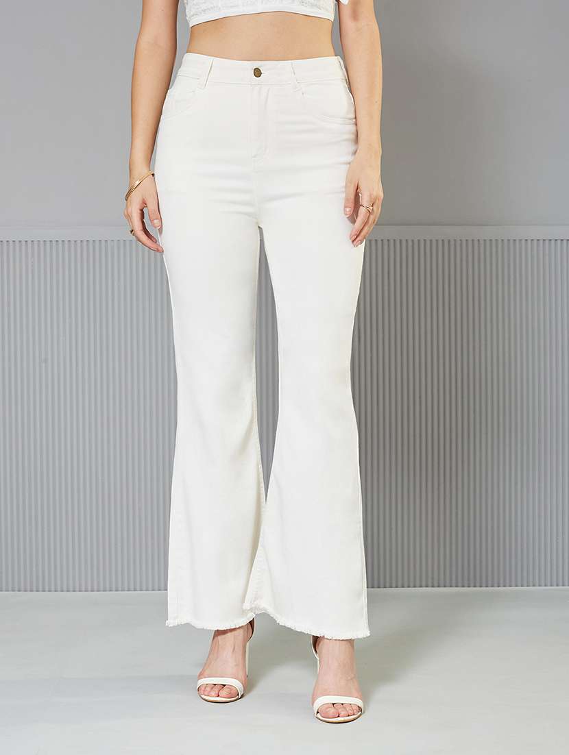 women solid high rise bootcut jeans