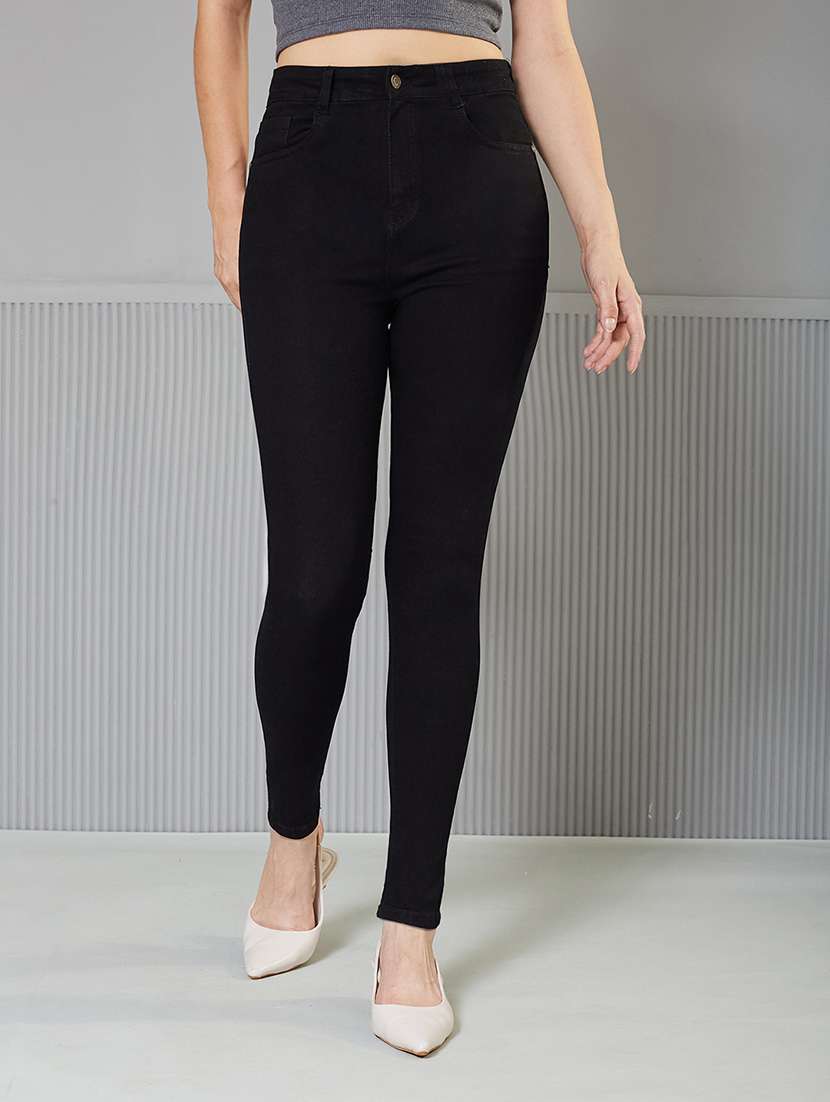 women solid high rise skinny jeans