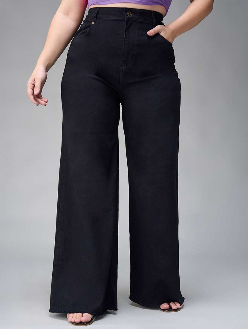 womne plus size solid high rise wide leg jeans