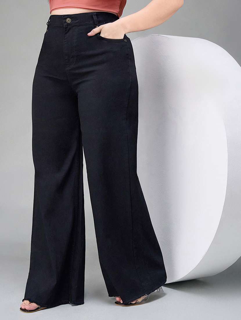 womne plus size solid high rise wide leg jeans