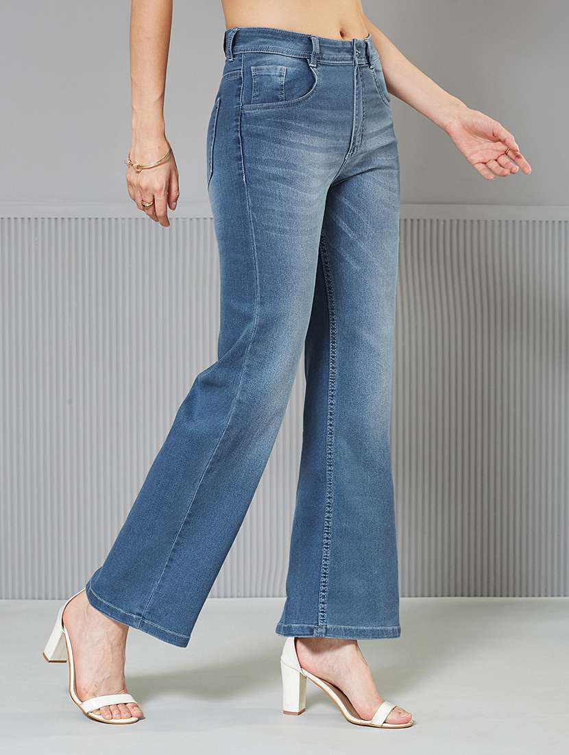 women solid high rise bootcut jeans