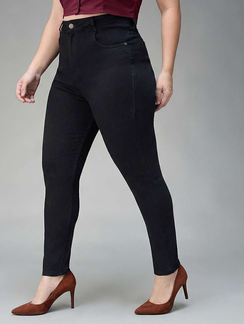 womne plus size solid high rise slim fit jeans