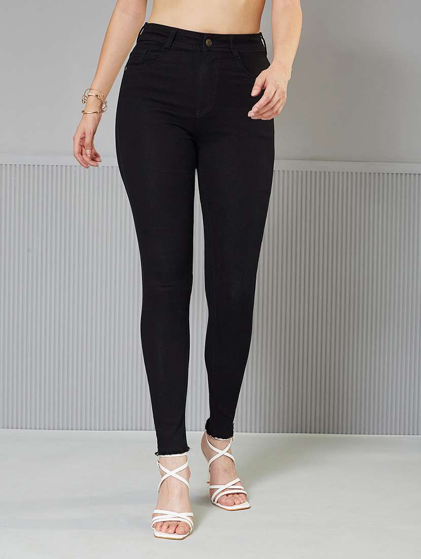 women solid high rise skinny fit jeans
