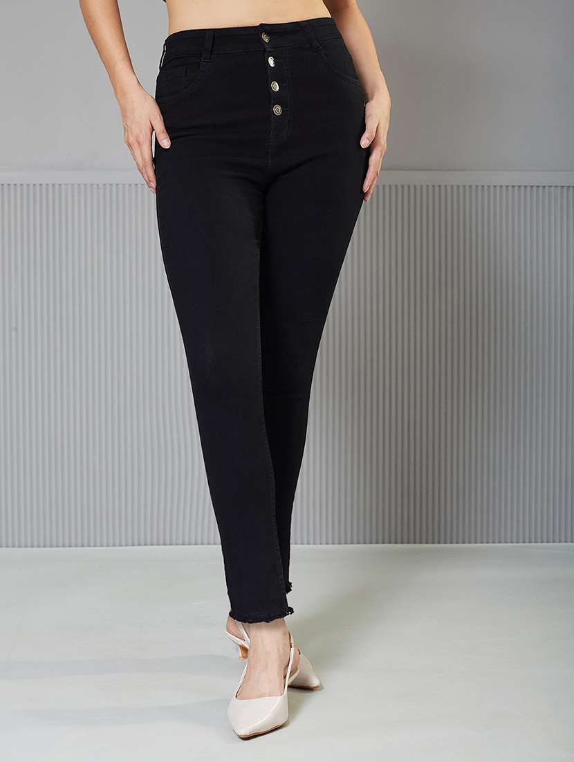 women solid high rise skinny fit jeans