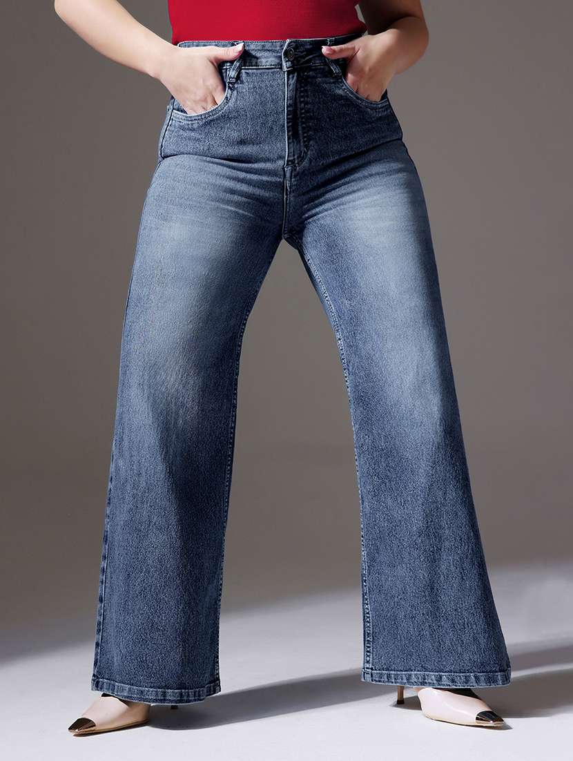 womne plus size solid high rise wide leg jeans
