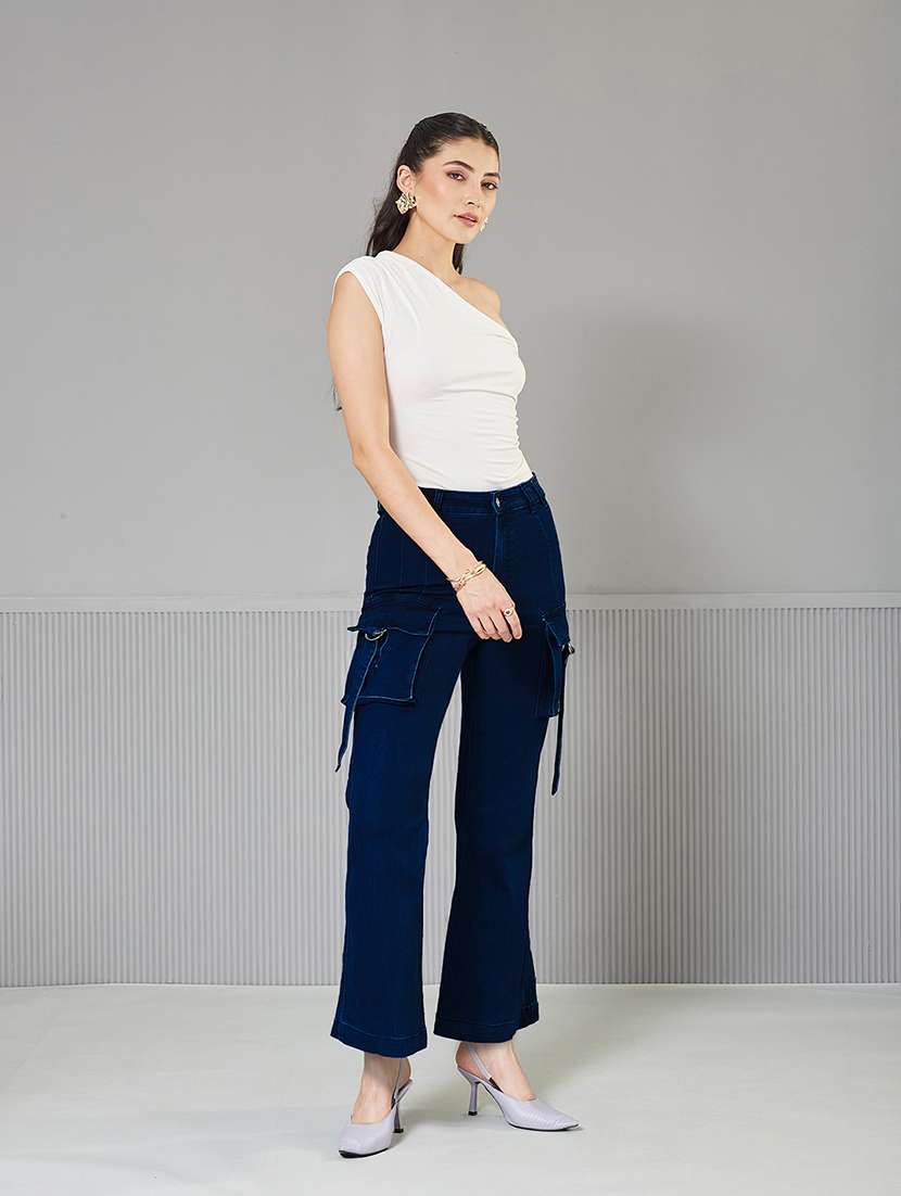 women solid high rise denim cargo - 22362316 -  Standard Image - 2