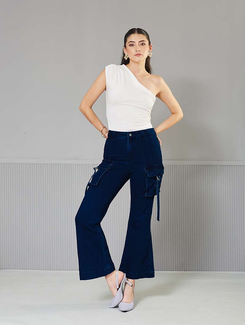 women solid high rise denim cargo - 22362328 -  Standard Image - 2