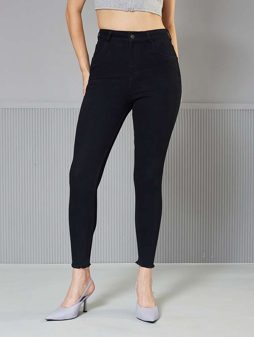 women solid high rise skinny fit jeans