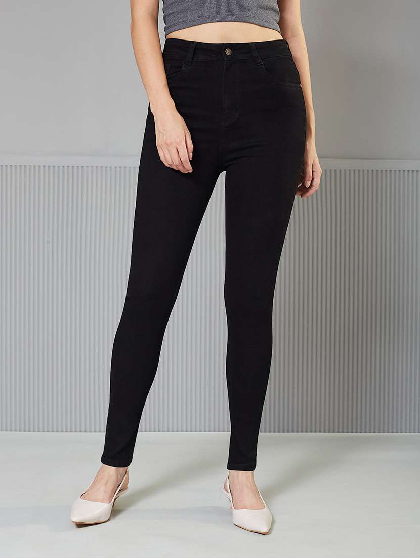 women solid high rise skinny fit jeans