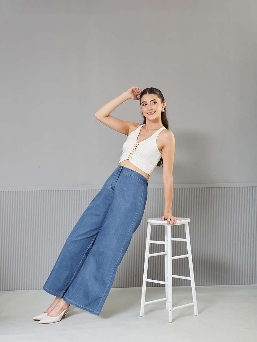 women solid high rise wide leg jeans - 22362352 -  Standard Image - 2