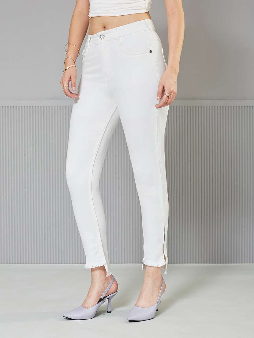 women solid high rise skinny fit jeans