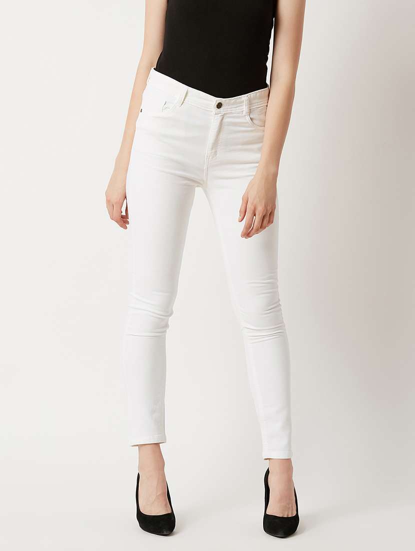 women solid high rise skinny fit jeans
